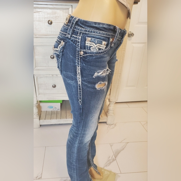 Rock Revival Women's Distressed Blue Skinny Jeans Size 29 - Picture 8 of 13